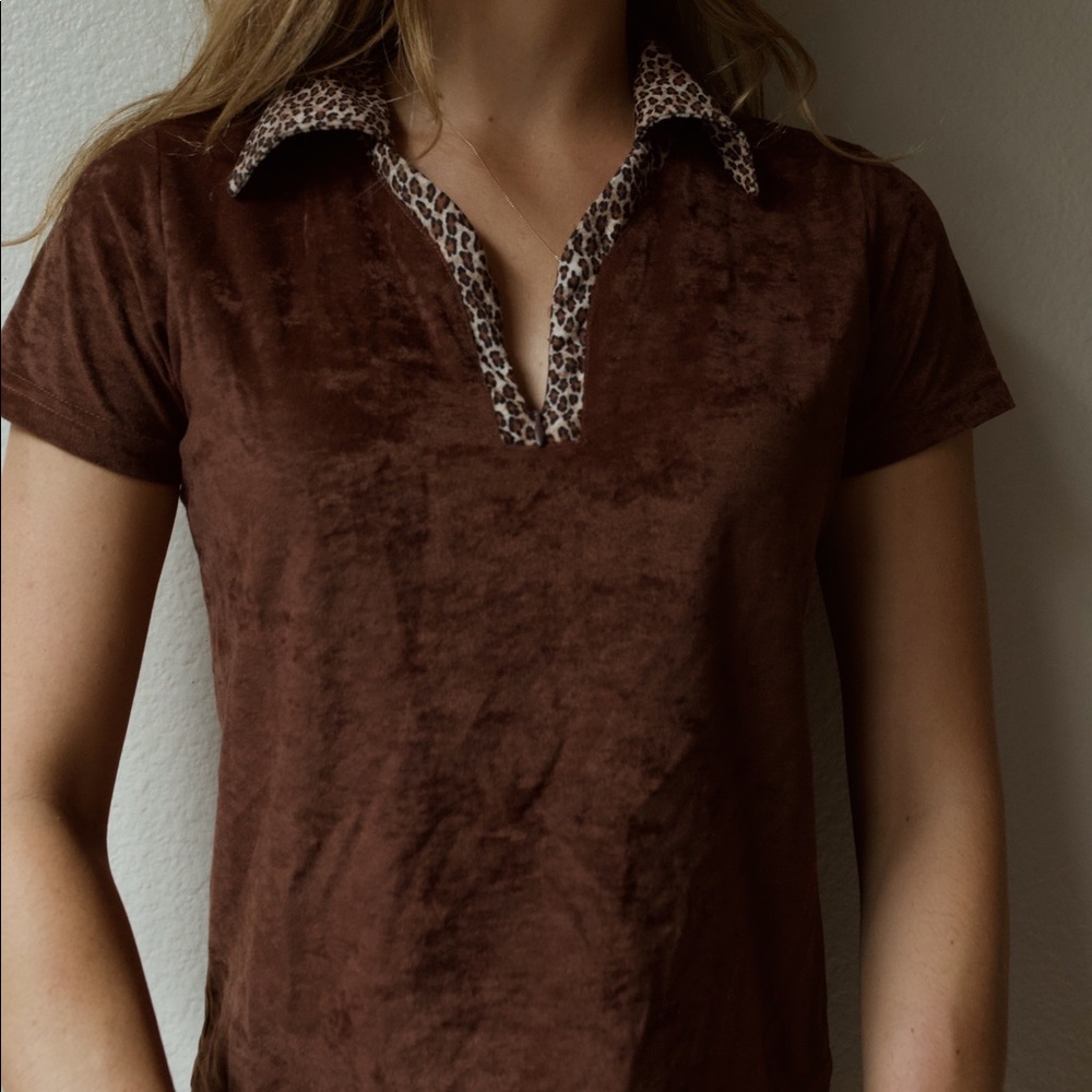 Vintage jordache leopard collar velvet crop